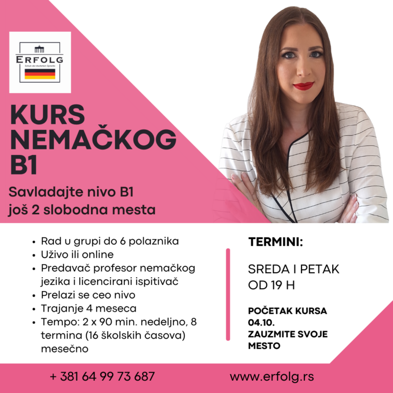 Kurs nemačkog B1 počinje 04.10.